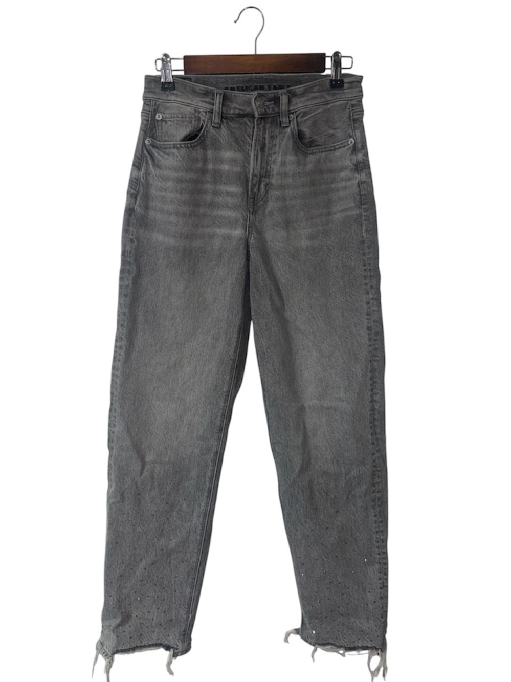 American Eagle Grey Super High-Rise Baggy Straight Leg Sequins Jeans Size 2